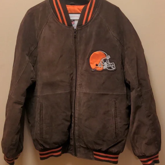 Men's "Cleveland Browns" suede varsity jacket. Fully lined. 2 outside pockets - Picture 2 of 7